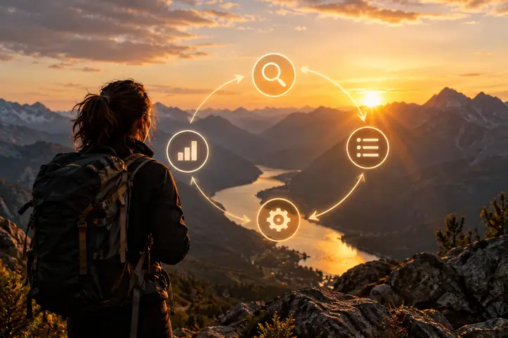 The AI Search Loop links tracking, prioritizing, acting and measuring.
